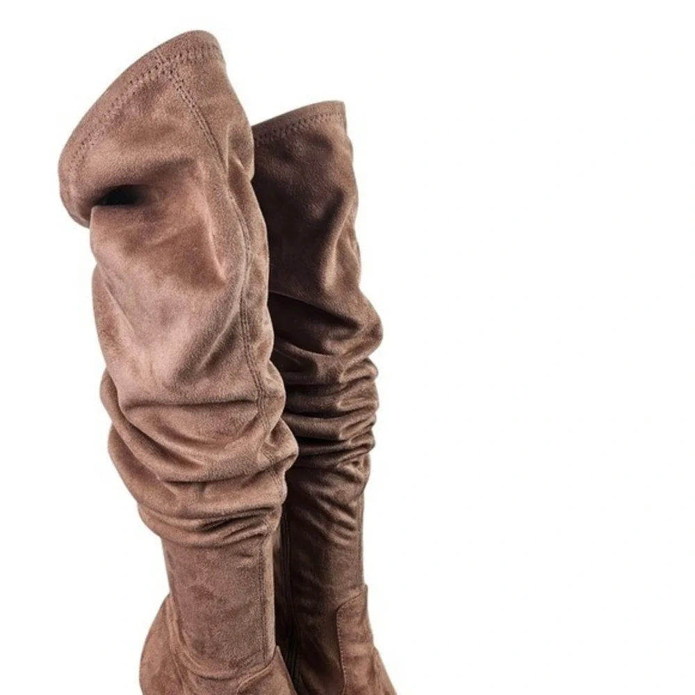 Steve‎ Madden Women's Tan Suede Ruched Block Heel Pointed Toe Boots Size 8.5M